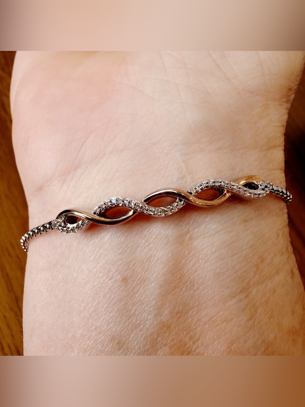 Signed SUN R&M Tested Diamond Sterling Silver Infinity Link Adjustable Bracelet